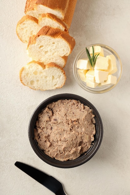 Concepto de comida sabrosa con vista superior de paté