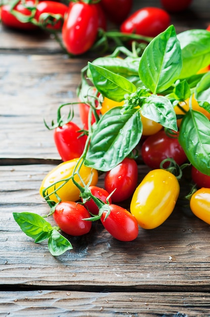 Concepto de comida vegana con tomate y albahaca