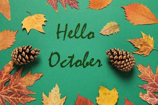 Concepto de composición de Hello Autumn con texto Hello October