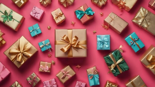 Concepto de composición de regalo de envoltura con papel de envoltura