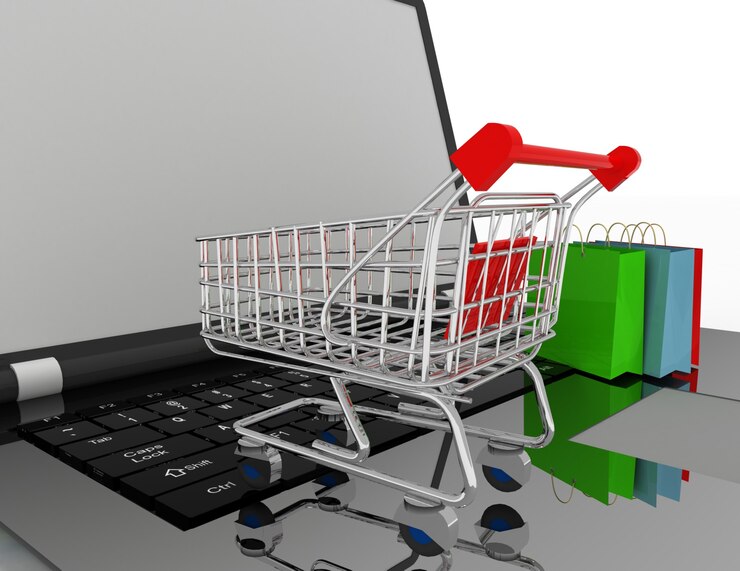 Foto concepto de compras en línea 3d. ilustración sobre fondo blanco