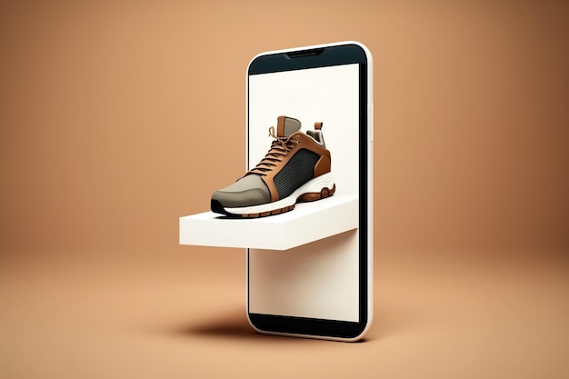 Concepto de compras en línea de comercio electrónico de calzado deportivo masculino Ilustración generativa de IA