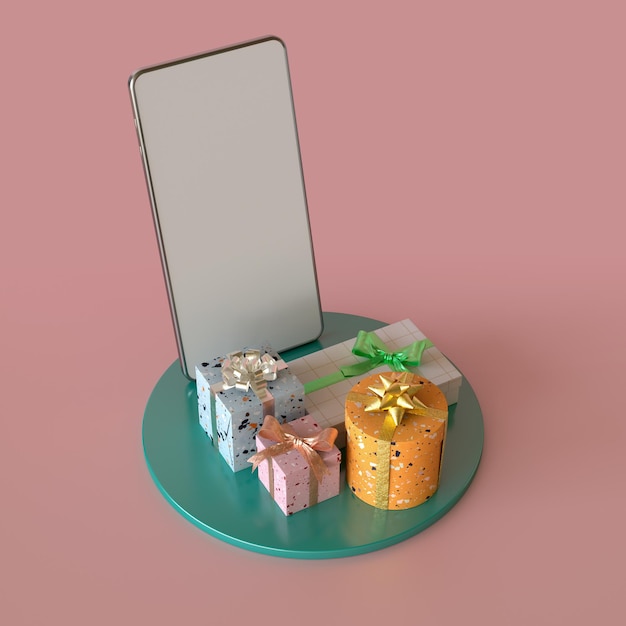 Concepto de compras en línea de Navidad en Smartphone 3D Rendering