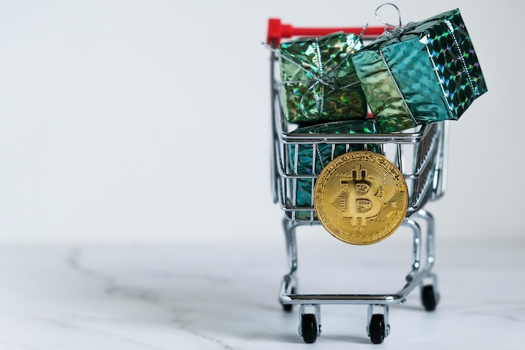 Foto concepto de compras navideñas de regalo de criptomonedas
