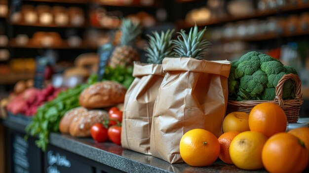 El concepto de compras o cocción de alimentos ecológicos, el estilo de vida libre de plástico.