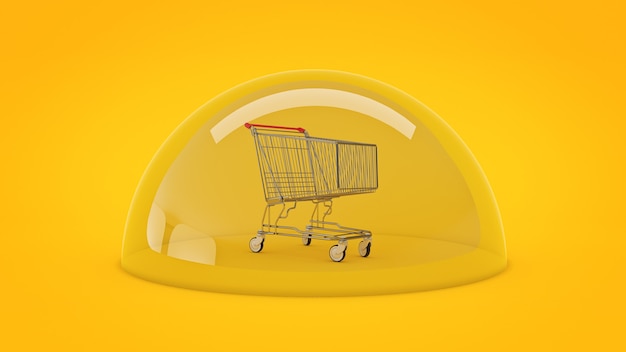 Concepto de compras seguras Carrito de compras 3D rendering