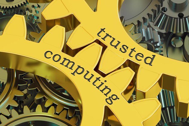 concepto de computación de confianza en las ruedas de engranajes renderización 3D