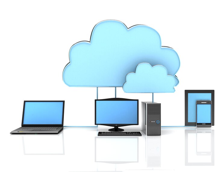 Foto concepto de computación en la nube 3d sobre fondo blanco.