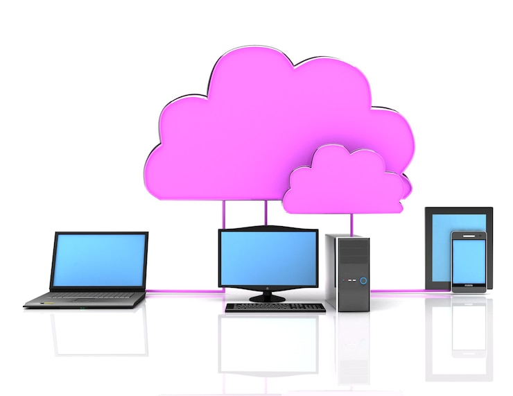 Foto concepto de computación en la nube 3d sobre fondo blanco.