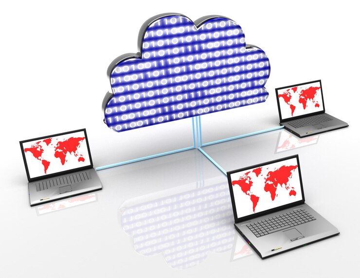 Foto concepto de computación en la nube 3d sobre fondo blanco.