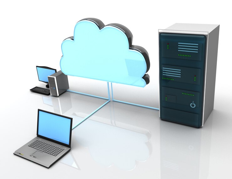 Foto concepto de computación en la nube 3d sobre fondo blanco.