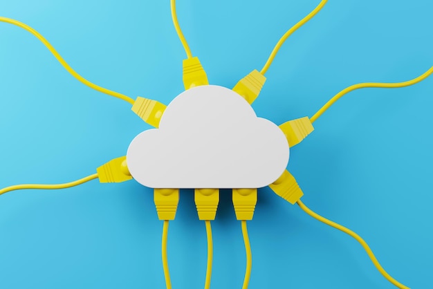 Concepto de computación en la nube. Centro de datos de tecnología en servicio en la nube. ilustración de renderizado 3d