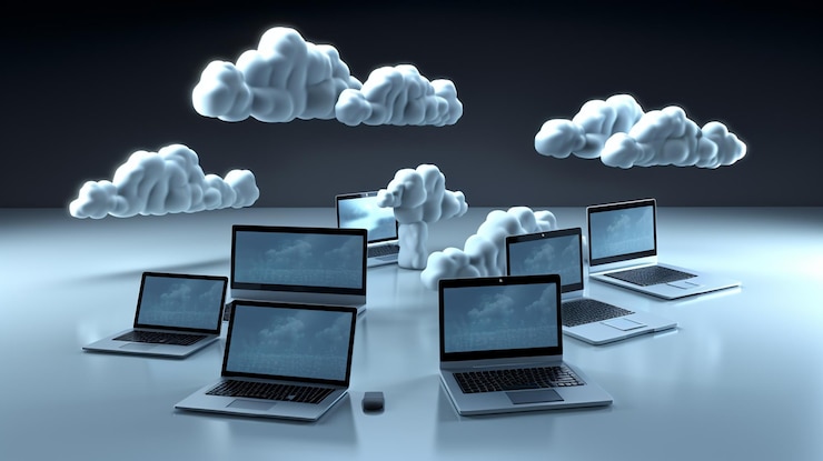 Foto concepto de computación en la nube con laptop y tablet pcgenerative ai