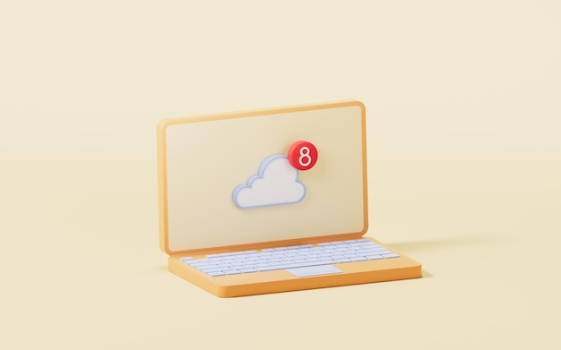 Concepto de computación en la nube con representación 3d de notificación de mensajes