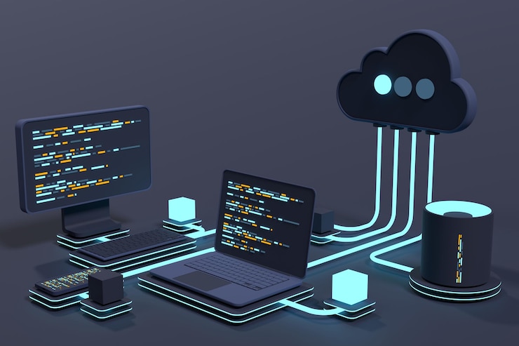 Foto concepto de computación de tecnología de nube tecnología de nube moderna concepto isométrico de centro de datos tecnología de nube 3d con centro de datos concepto de alojamiento web representación 3d