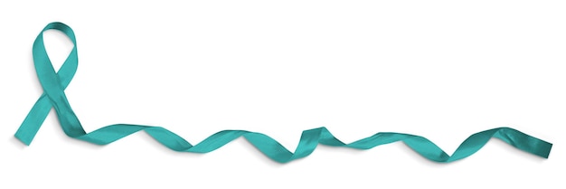 Foto concepto de conciencia de acecho de cinta azul verde aislado sobre fondo blanco con trazado de recorte