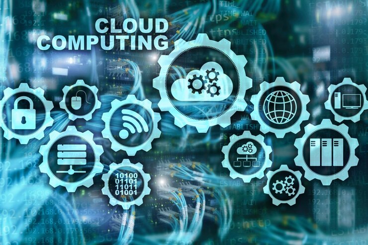 Foto concepto de conectividad de tecnología de computación en la nube en el fondo de la sala de servidores