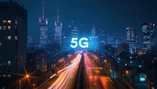 Concepto de conexión inalámbrica a Internet de alta velocidad y transmisión de datos de la red 5G