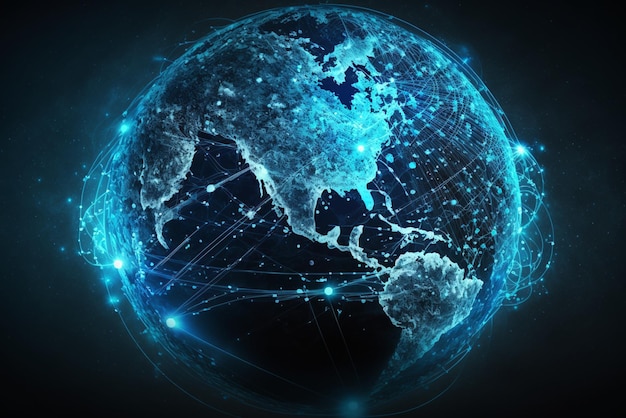 Concepto de conexión de red global e intercambio de datos en internet