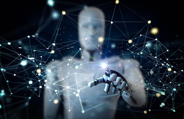 Concepto de conexión de tecnología con estructura de conexión de renderizado 3d con robot