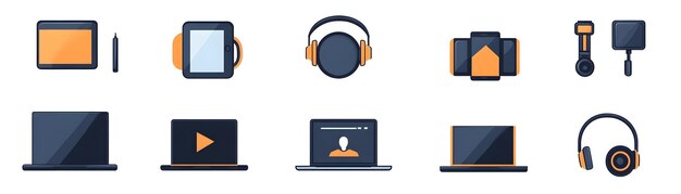 Concepto de conjunto de iconos de reuniones virtuales como un conjunto de íconos minimalistas que representan el elemento de la reunión virtual