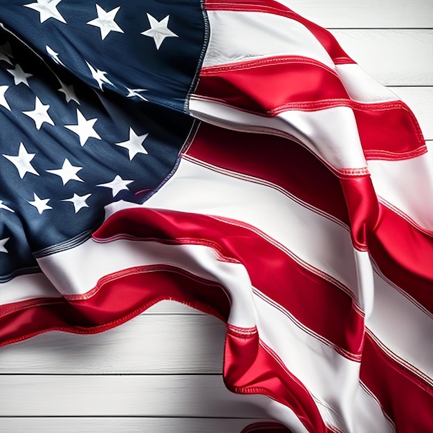concepto conmemorativo de la bandera americana del día conmemorativo sobre fondo blanco de madera