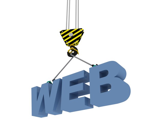 Concepto de construcción web 3D. gancho de la grúa con la palabra web. 3d rindió la ilustración