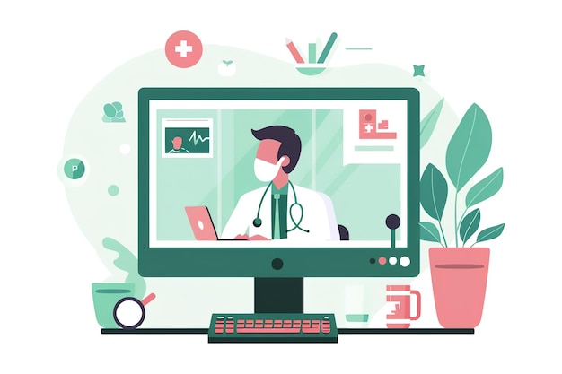 Foto concepto de consulta médica en línea con el médico en la pantalla de la computadora