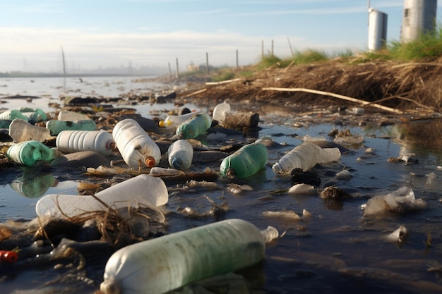 Foto concepto de contaminación del agua con basura