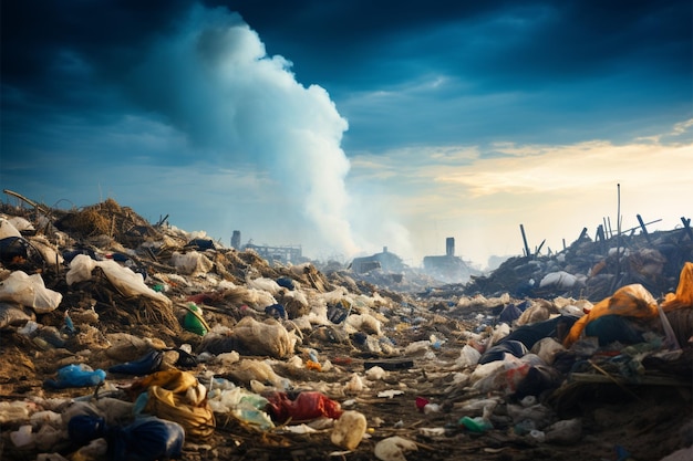 El concepto de contaminación visualizado a través de una enorme pila de basura en un vertedero