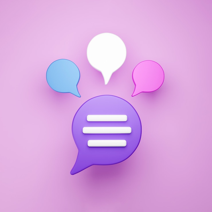 Foto concepto de conversación de chat mínimo 3d. icono de chat de burbuja de discurso de grupo aislado sobre fondo rosa. mensaje creativo concepto de chat de redes sociales símbolo de chat de comunicación o comentario. render 3d