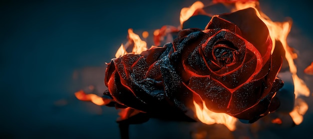 Concepto de corazón roto por espectacular rosa ardiente Ilustración de arte digital en 3D