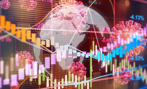 Foto concepto de coronavirus y economía mundial. el impacto del coronavirus en la bolsa de valores.