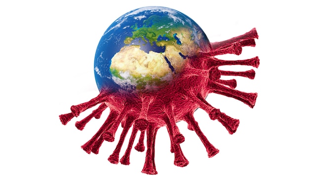 Concepto de coronavirus y economía mundial. El impacto del coronavirus en el mundo. Ilustración 3d