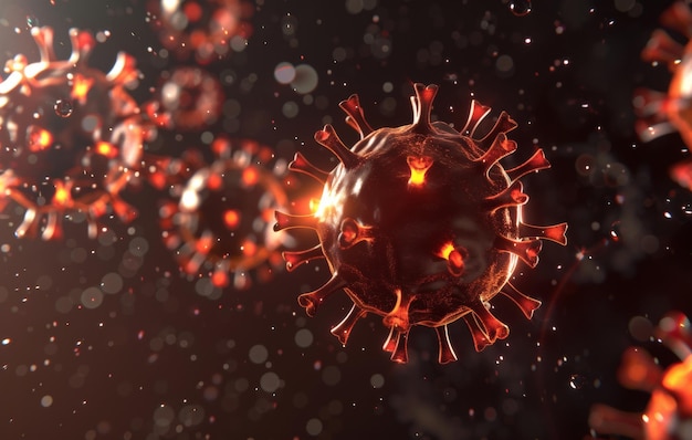 Foto el concepto de coronavirus nuevo 2019ncov es responsable del brote de sars-cov2 y los coronavirus, la gripe como casos de cepa de gripe peligrosa como una pandemia, el virus del microscopio de cerca.