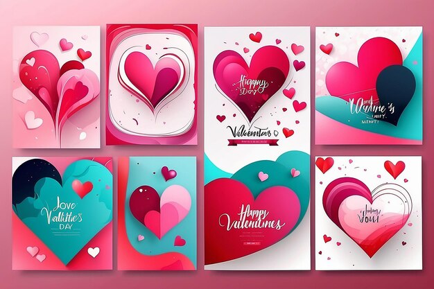 Concepto creativo del conjunto de tarjetas de Feliz Día de San Valentín