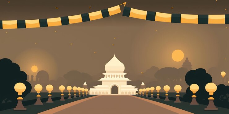 Concepto creativo del día de Vesak para la celebración de la pancarta de la tarjeta Fondo del día de Vesak con silueta de Buda