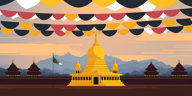 Concepto creativo del día de Vesak para la celebración de la pancarta de la tarjeta Fondo del día de Vesak con silueta de Buda
