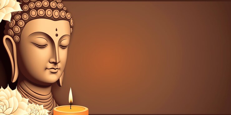 Concepto creativo del día de Vesak para la celebración de la pancarta de la tarjeta Fondo del día de Vesak con silueta de Buda