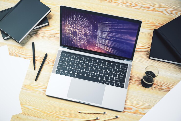 Foto concepto creativo de ilustración de cráneo de código en la pantalla de un portátil moderno concepto de piratería y phishing representación 3d