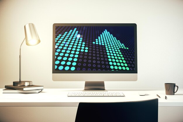 Concepto creativo de ilustración de flechas hacia arriba en la pantalla de un portátil moderno Concepto de avance y progreso Representación 3D