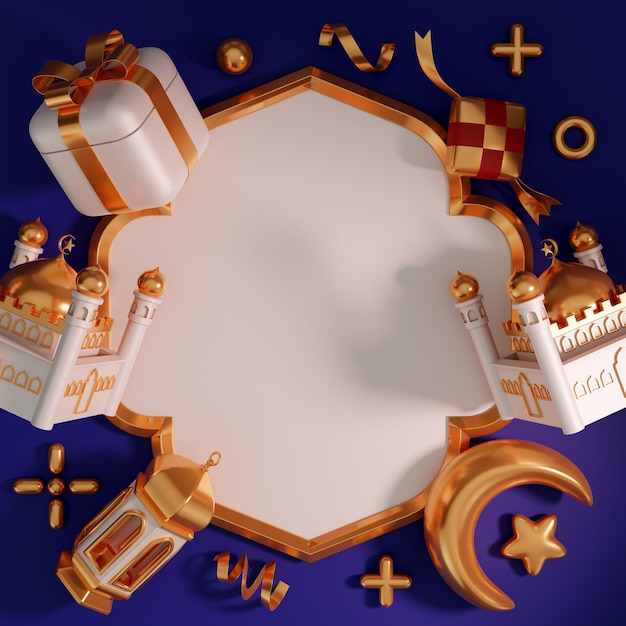concepto creativo de representación 3D Plantilla de banner de fondo de saludo de ramadán kareem islámico