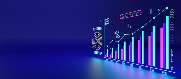 El concepto de crecimiento empresarial muestra un gráfico de marketing que analiza los cambios en el mercado de valores para lograr el objetivo de marketing