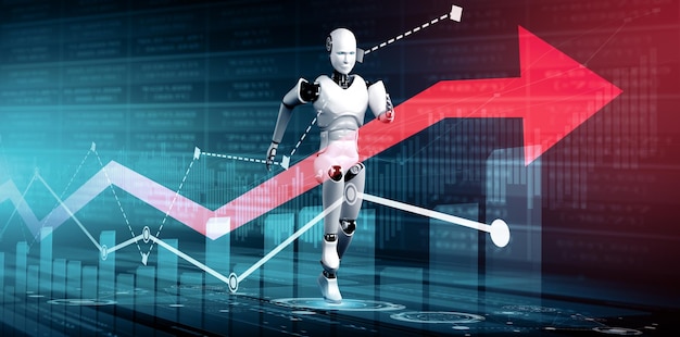 Concepto de crecimiento empresarial de Xai mediante el uso de robots artificiales y tecnología de aprendizaje automático