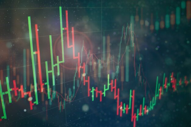 Concepto de crecimiento y éxito empresarial. Gráfico de gráfico de negocio del mercado de valores en pantalla digital. Mercado de divisas, mercado del oro y mercado del petróleo crudo.