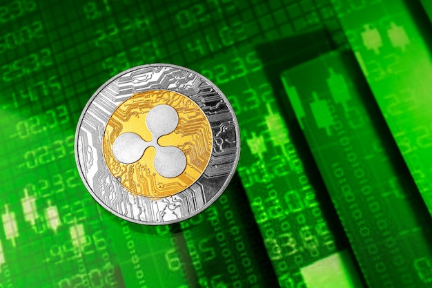 Concepto de crecimiento de moneda criptográfica de Ripple XMR, aumento del precio y valor del gráfico de acciones del mercado, fondo de gráficos verdes