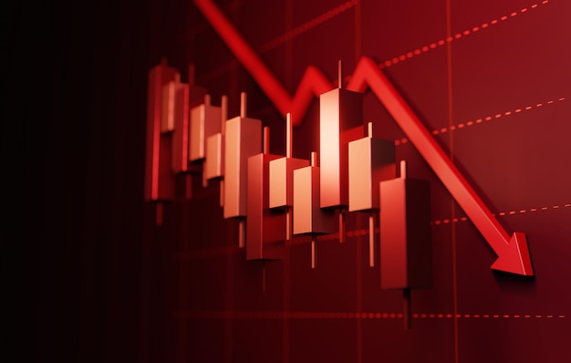 Foto concepto de crisis económica gráfico de acciones en caída recesión financiera