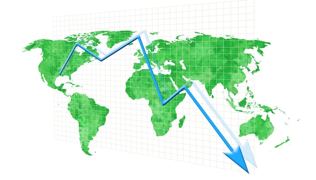 Concepto de crisis económica Propagación en la economía mundial ha bajado ilustración 3d