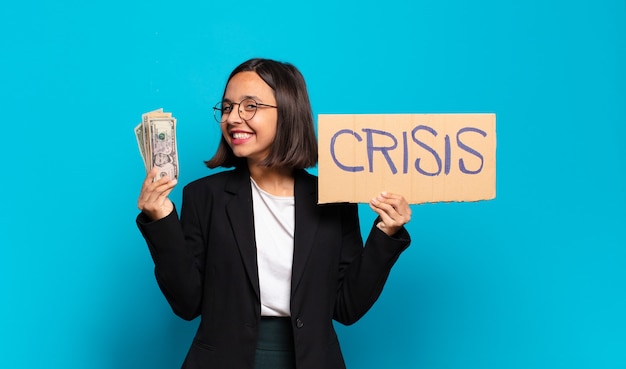 Concepto de crisis de joven empresaria bonita