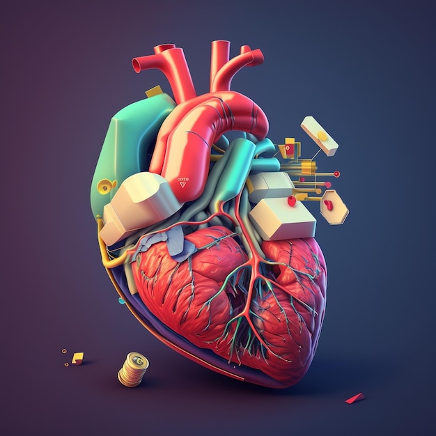 Concepto de cuidado del corazón Ilustración estilizada abstracta Anatomía y fisiología cardíaca Órgano artificial Día mundial del corazón Generado por IA